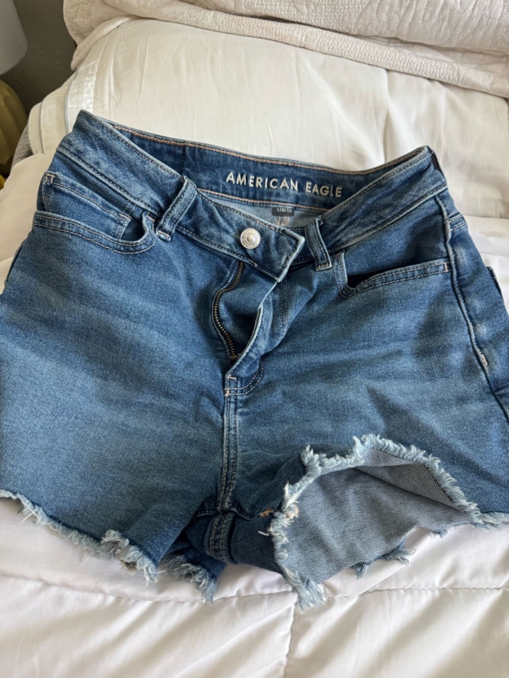 American Eagle Light Blue High-Rise Denim Shorts